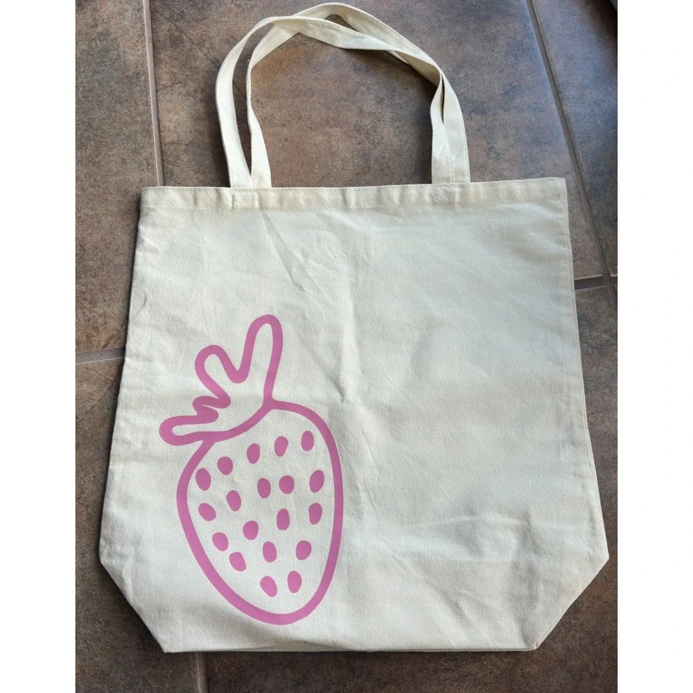 Eastside Creative Tote‎ Bag Cream Pink Strawberry Canvas Cotton Shoulder Bag